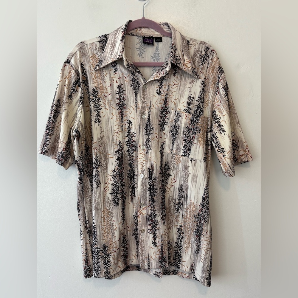 Vintage Joel Cal Made short sleeve disco button front shirt men large leaf print